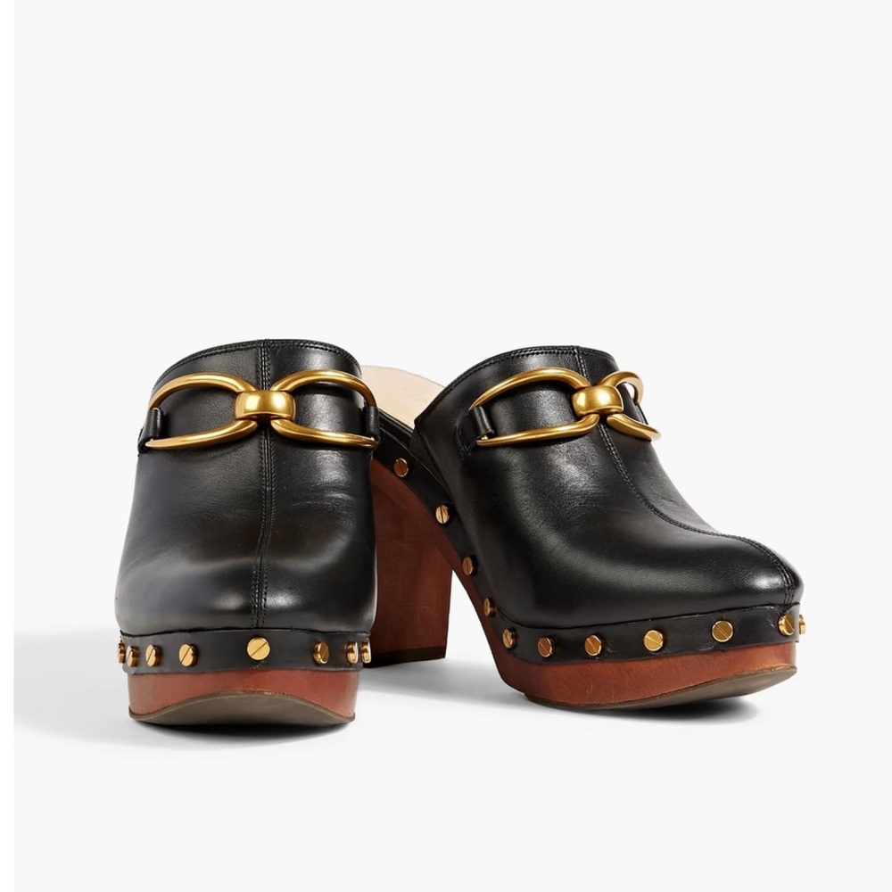 Veronica Beard Black Leather Studded Clogs - Picture 3 of 9